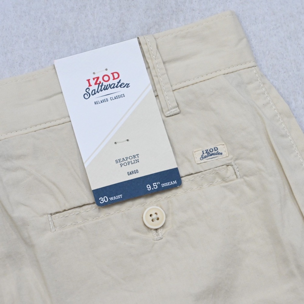 IZOD Saltwater Seaport Poplin Cargo Shorts Beige Flat Mens Size 32** x 9.5" NEW - Picture 6 of 6